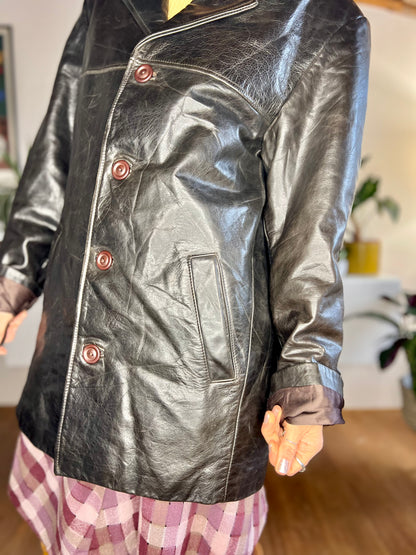 1970's vintage chocolate brown leather coat