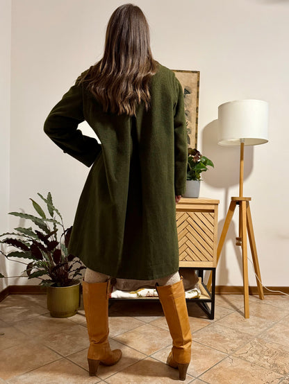 1960's vintage military green wool structured wool coat with leather buttons