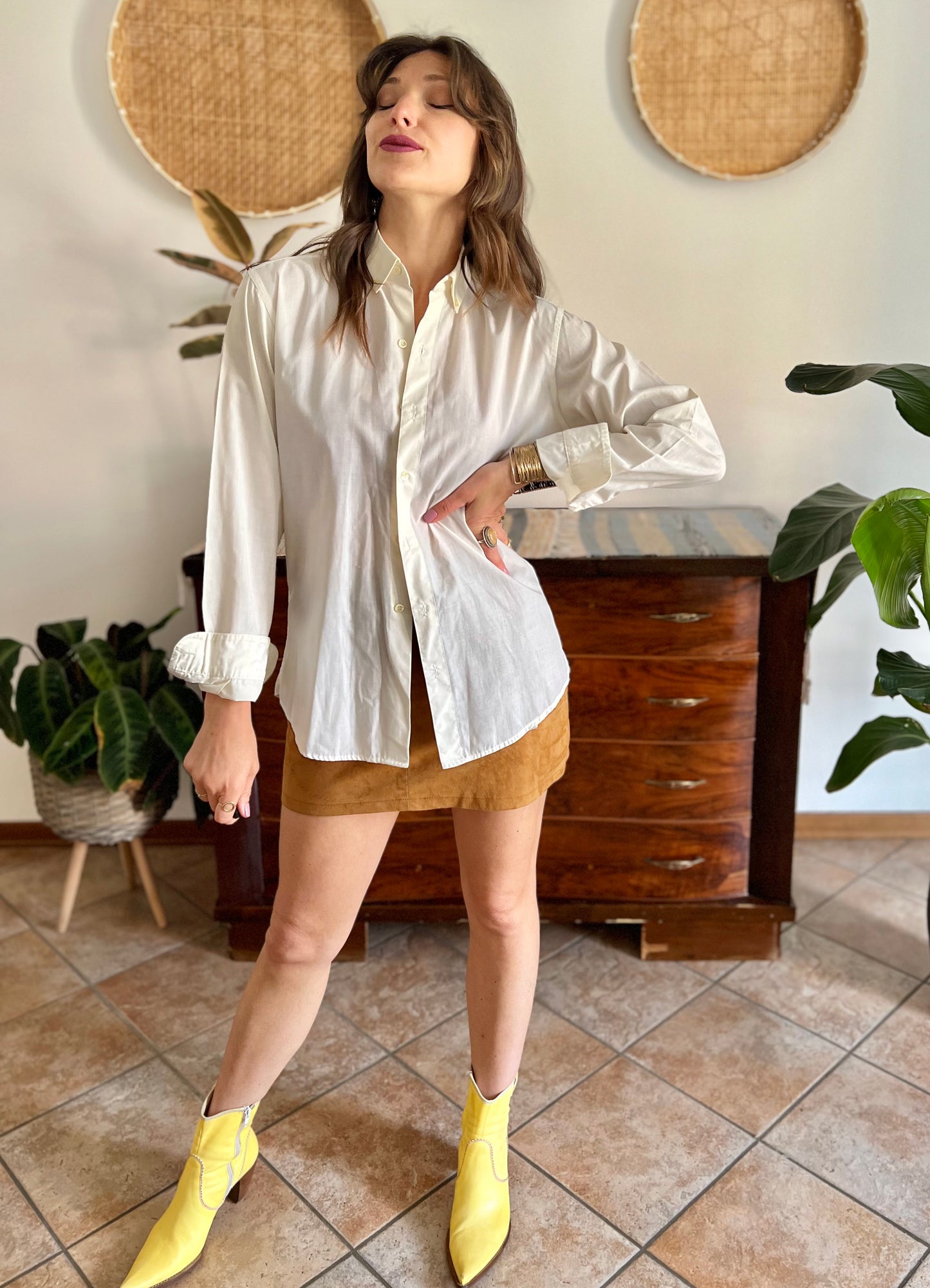 1970's vintage cream oversize button down shirt