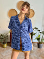 1970's vintage two tone blue floral print blouse