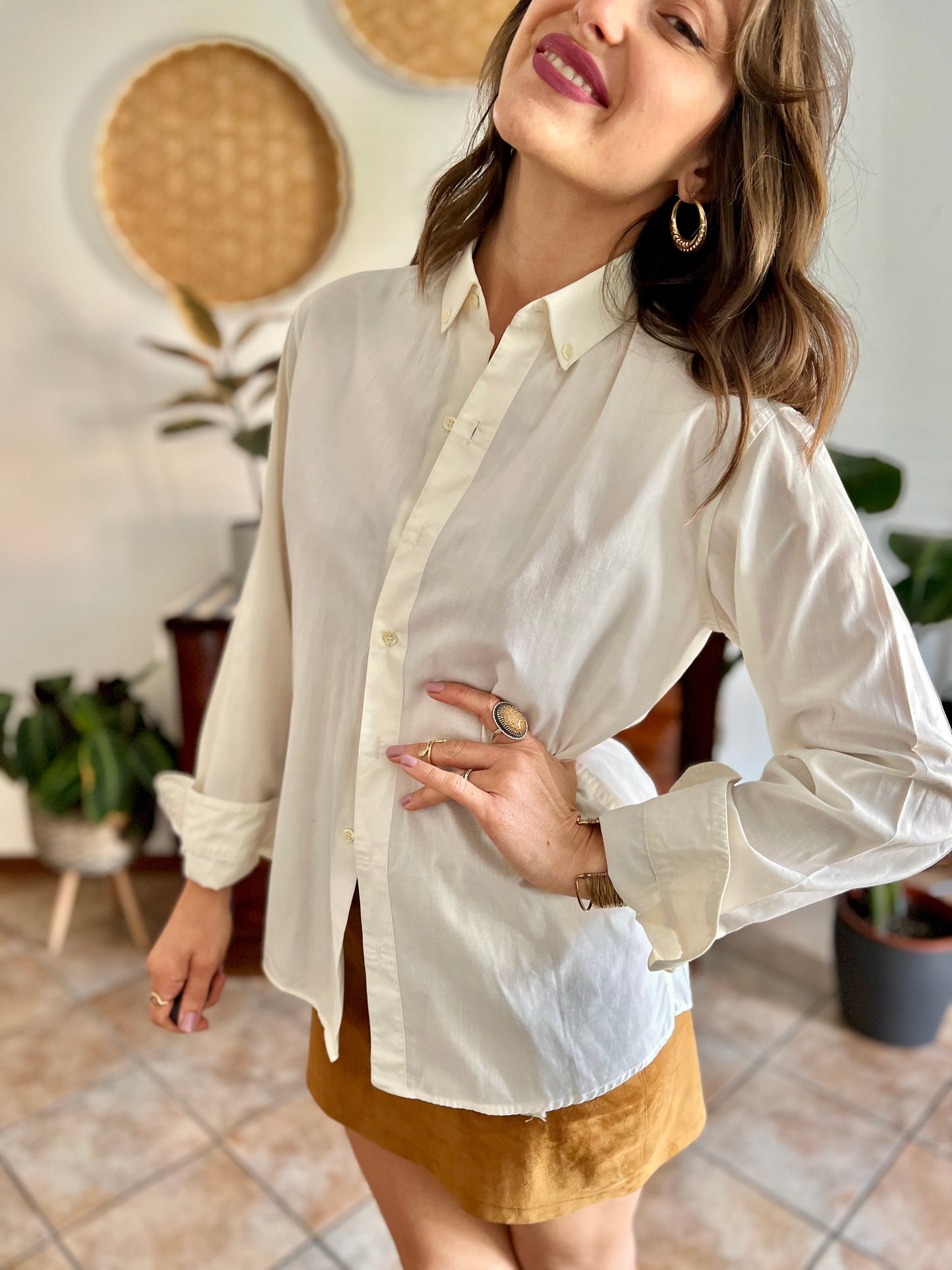 1970's vintage cream oversize button down shirt