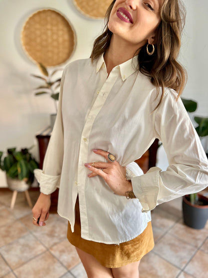 1970's vintage cream oversize button down shirt