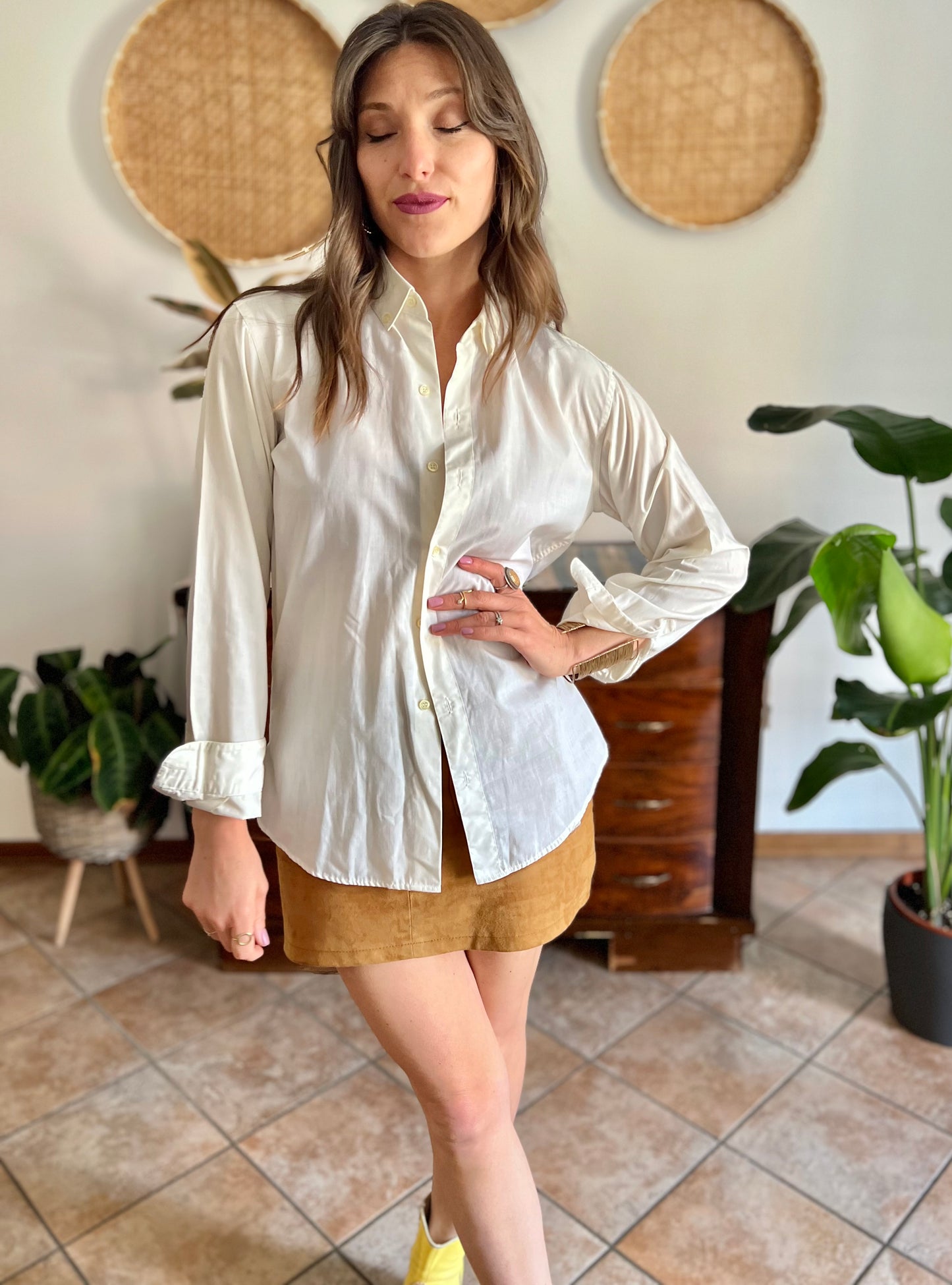 1970's vintage cream oversize button down shirt