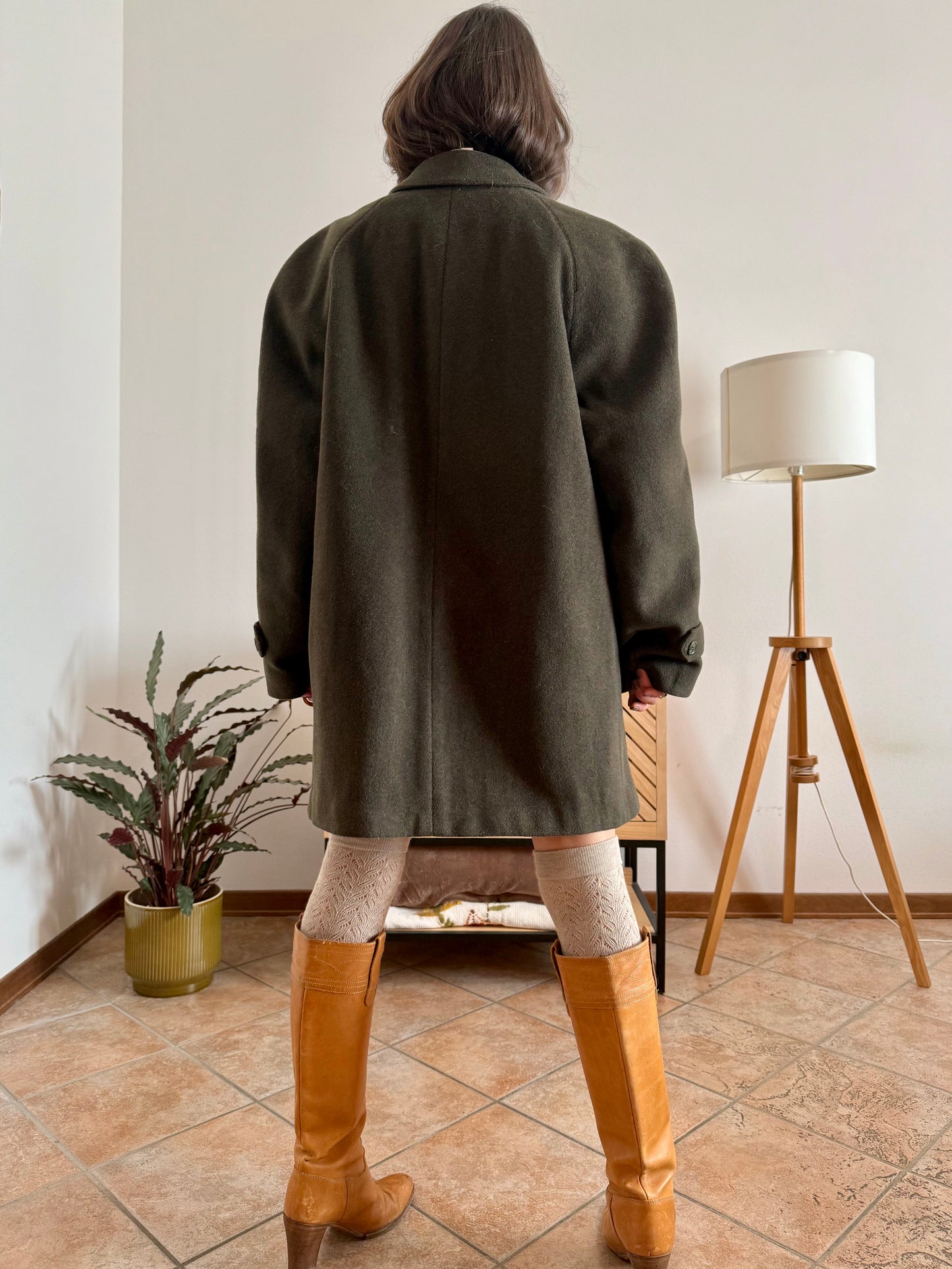 1960's vintage military green tyrol coat with chocolate brown quilted lining