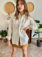 1970's vintage cream oversize button down shirt