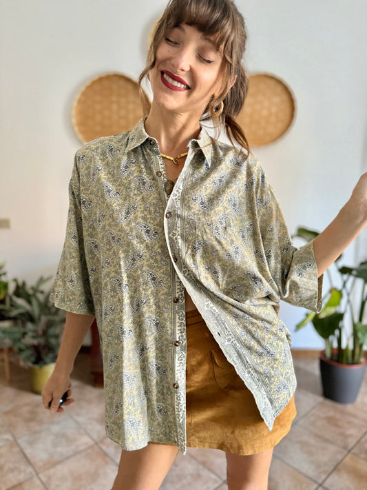 1990's vintage khaki and navy paisly shirt