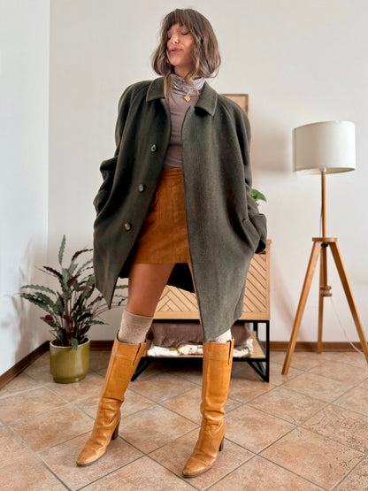 1960's vintage military green tyrol coat with chocolate brown quilted lining