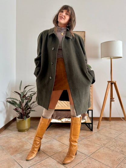 1960's vintage military green tyrol coat with chocolate brown quilted lining