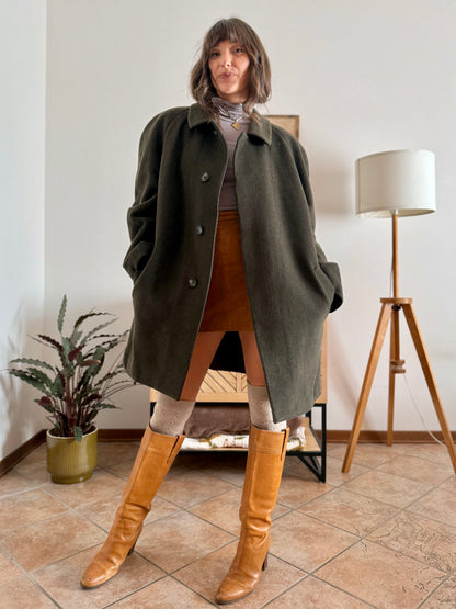 1960's vintage military green tyrol coat with chocolate brown quilted lining