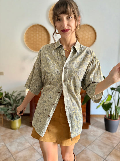 1990's vintage khaki and navy paisly shirt