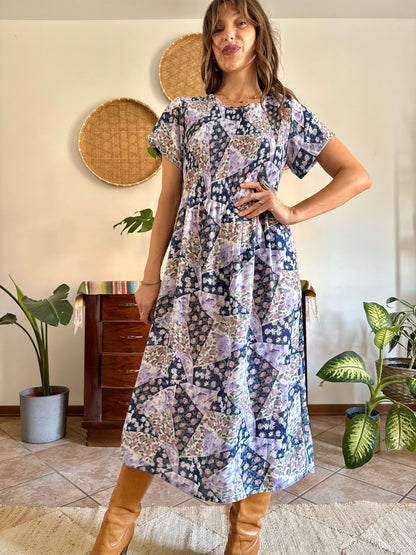 1990's vintage blue, purple and pink floral maxi dress