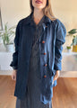 1970's vintage navy blue trench coat with red plaid lining