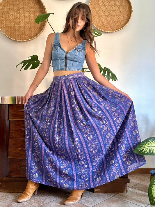 1970's vintage multicolor floral maxi prairie skirt