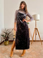 1990's vintage grey crushed velvet maxi dress with cowl neck