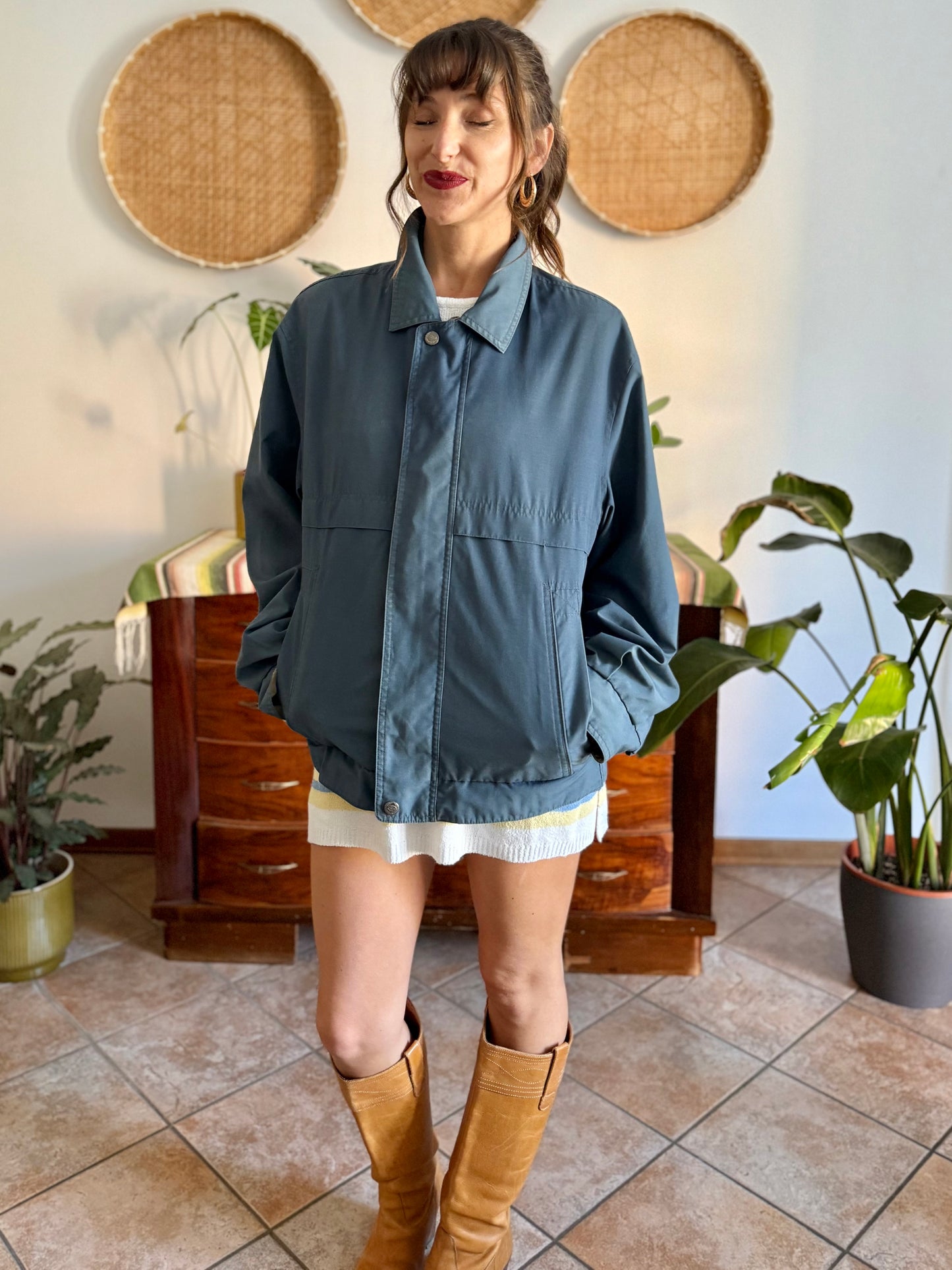 1970's vintage oversize blue utility jacket