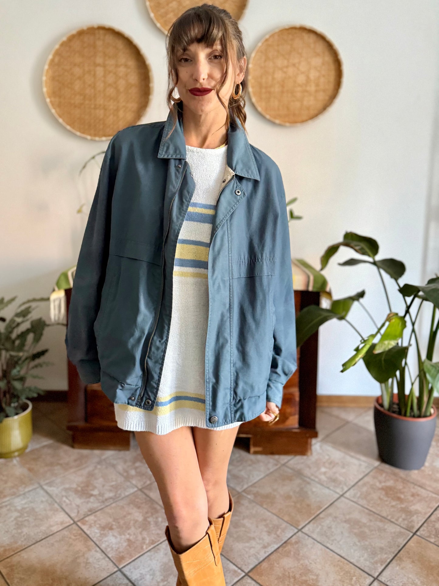 1970's vintage oversize blue utility jacket