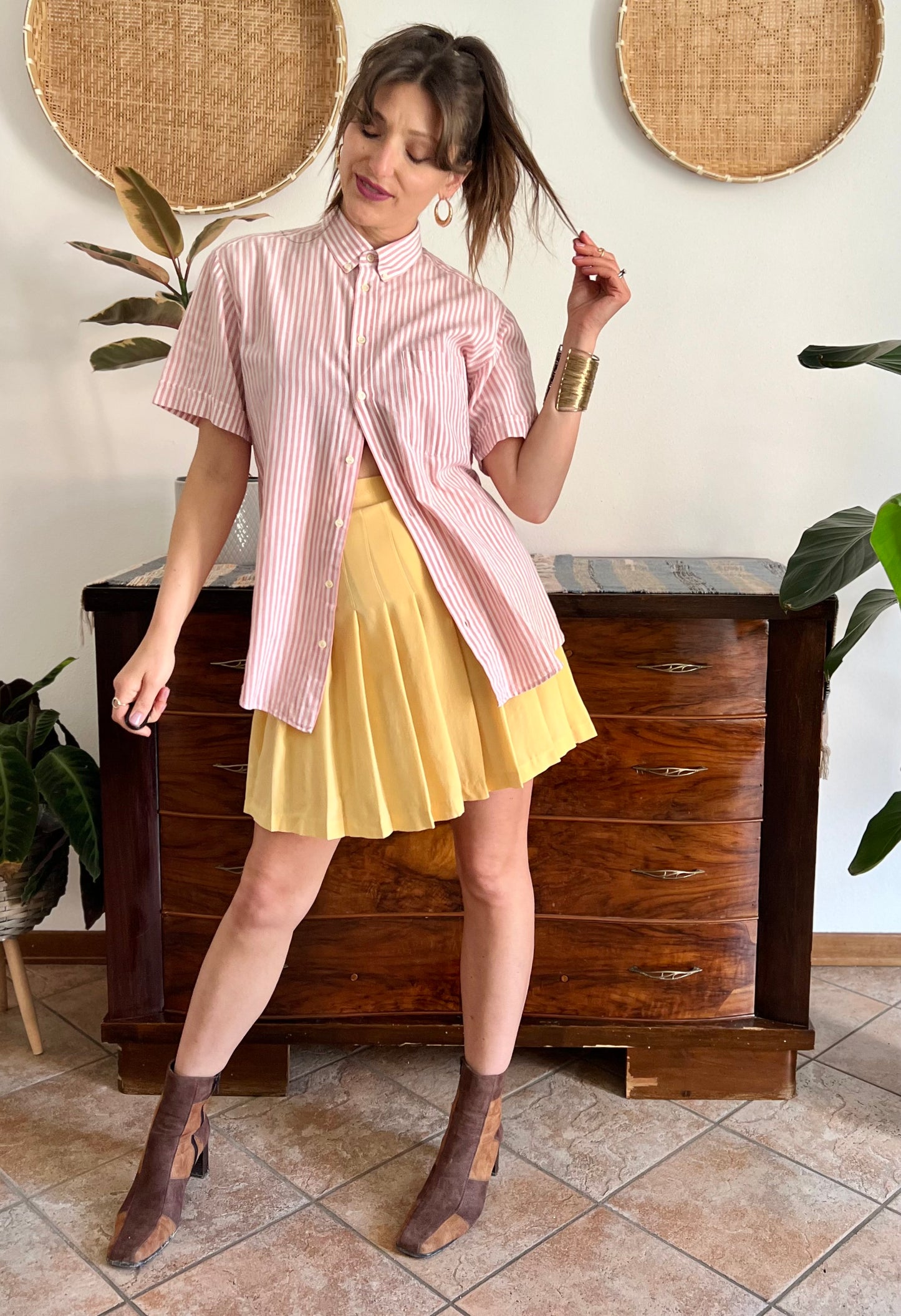 1970's vintage oversize pink and white stripe shirt