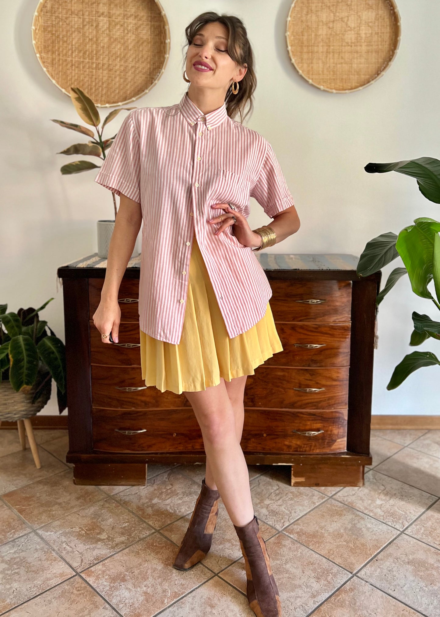 1970's vintage oversize pink and white stripe shirt