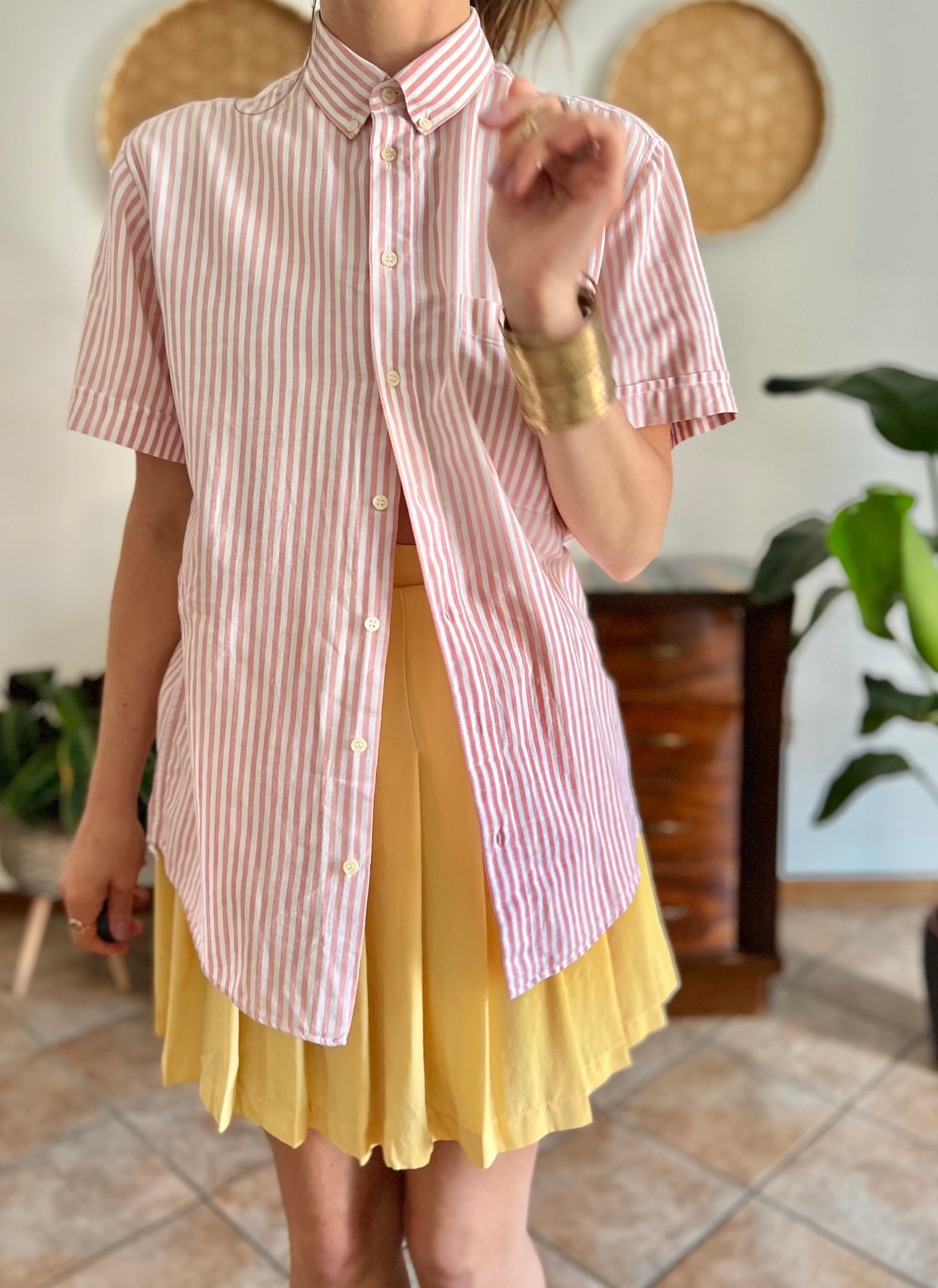 1970's vintage oversize pink and white stripe shirt