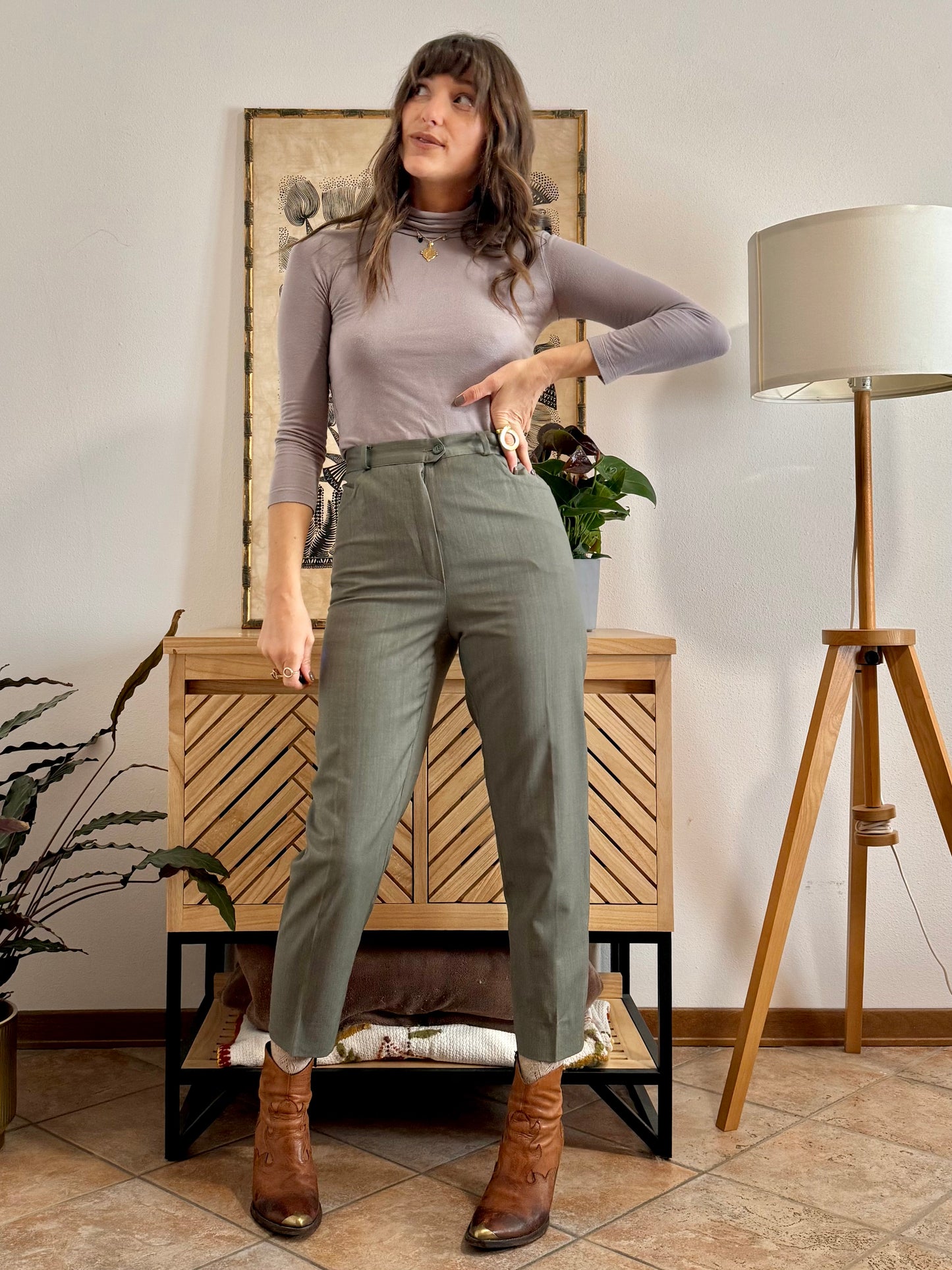 1970's vintage military green tailored wool trousers