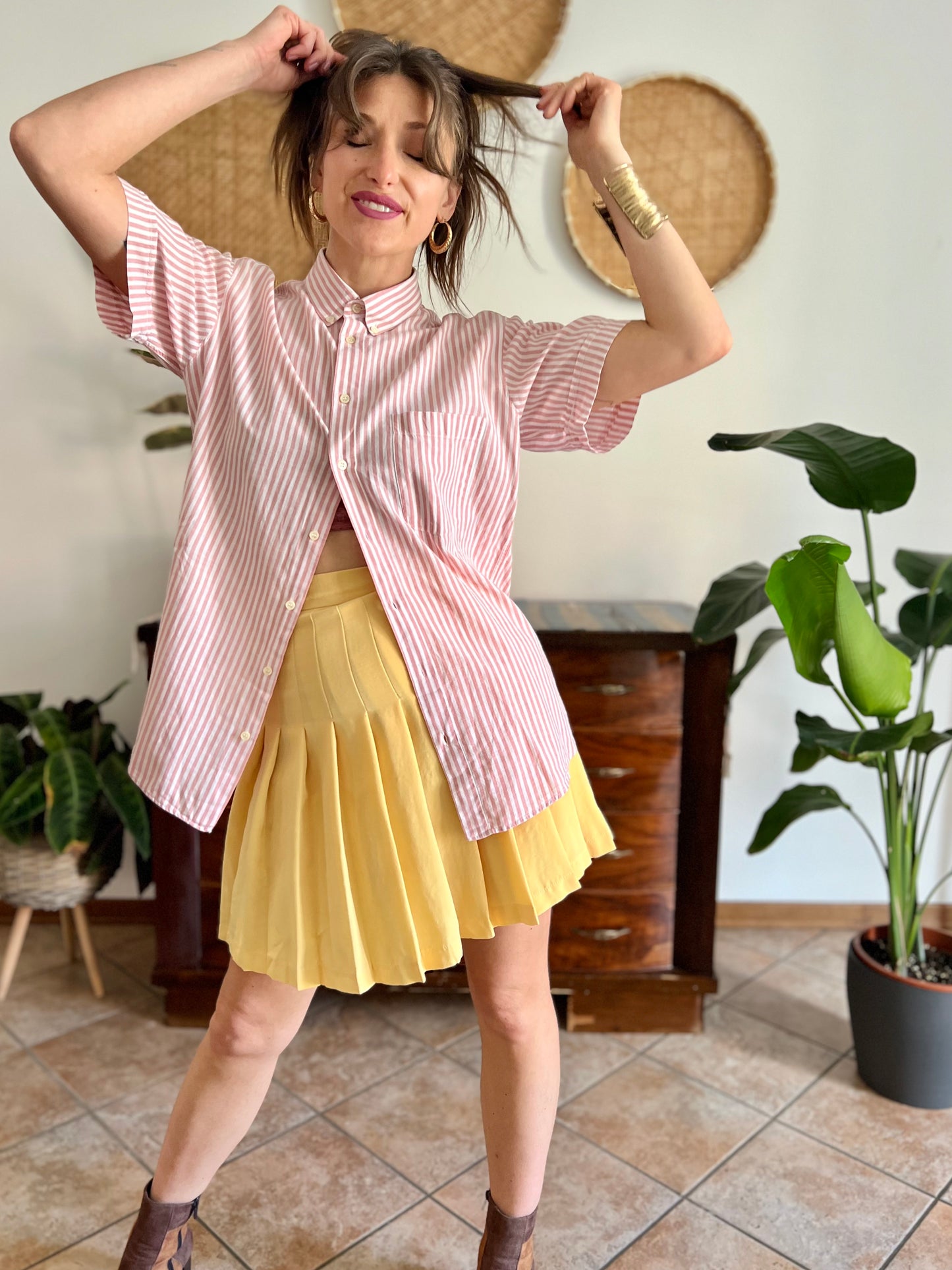 1970's vintage oversize pink and white stripe shirt