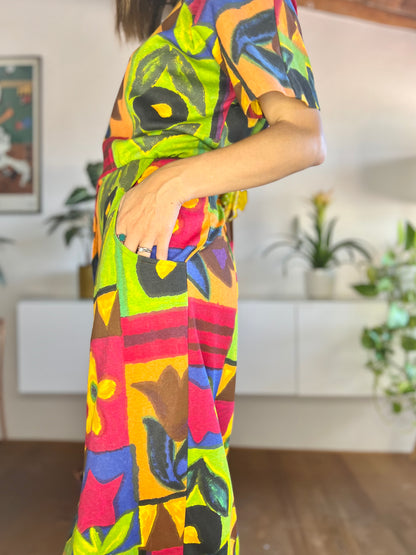 1980's vintage rainbow coloured floral maxi dress