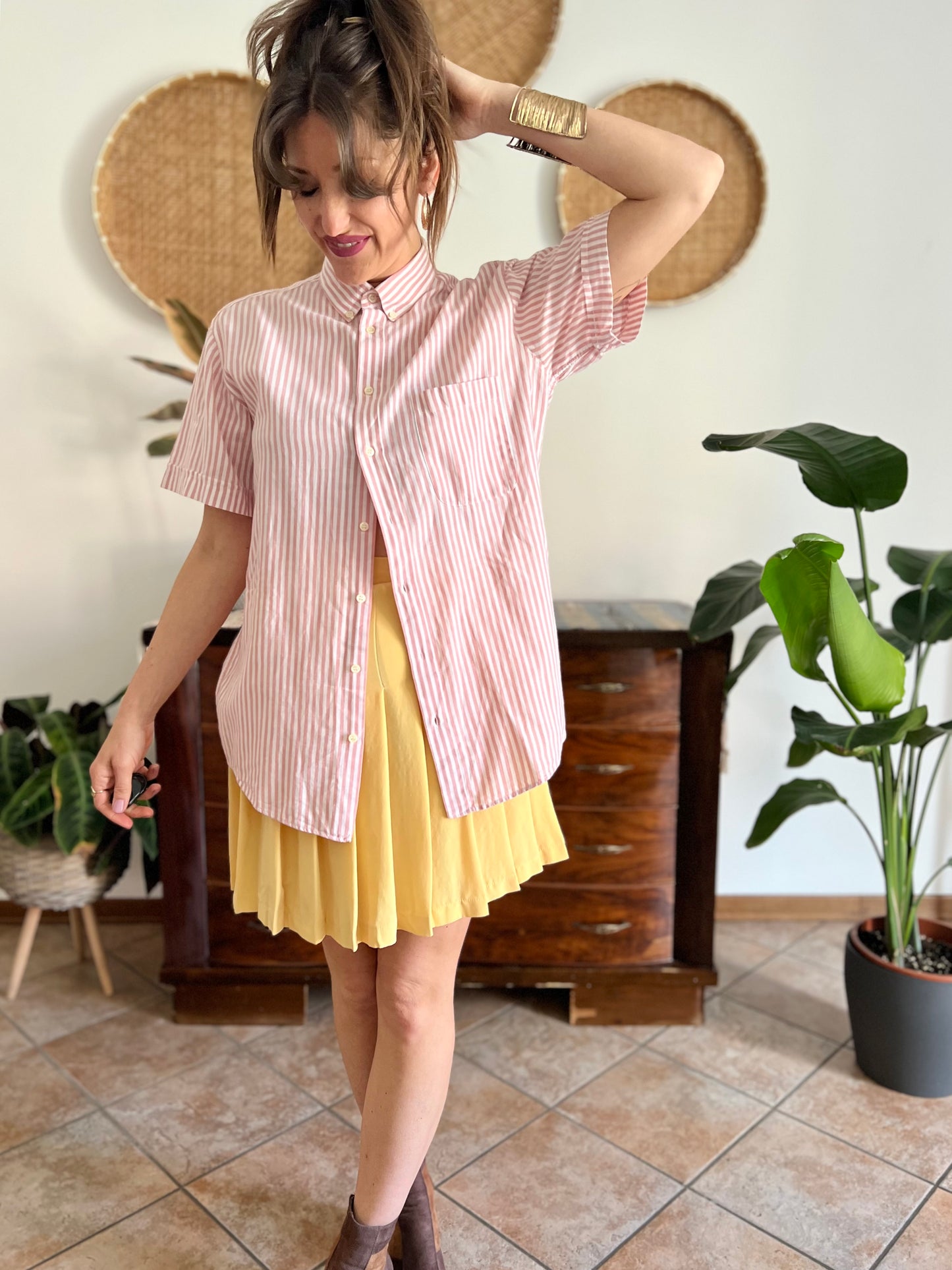 1970's vintage oversize pink and white stripe shirt