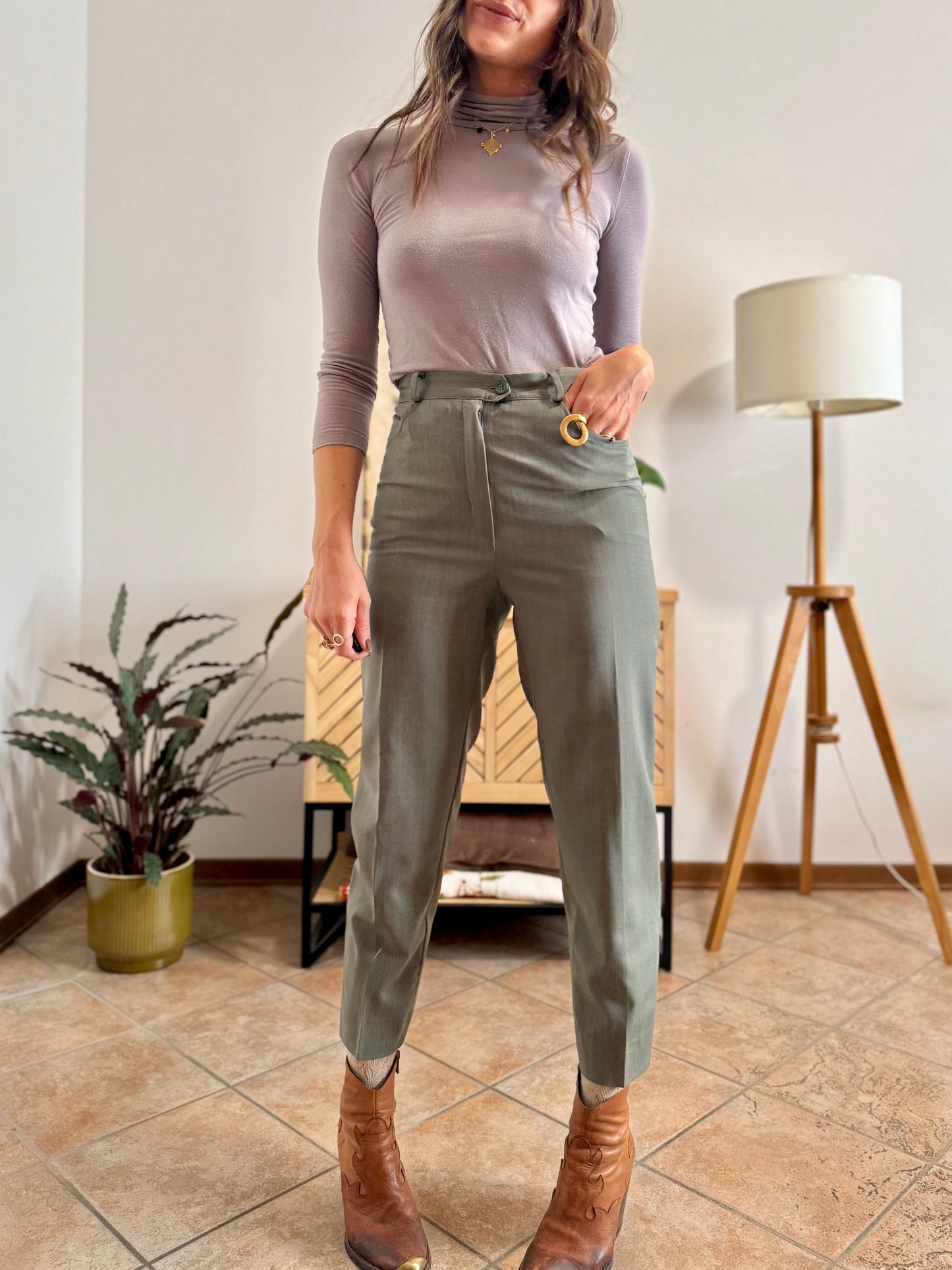 1970's vintage military green tailored wool trousers