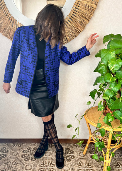 1980's vintage indigo and black abstract wool blazer