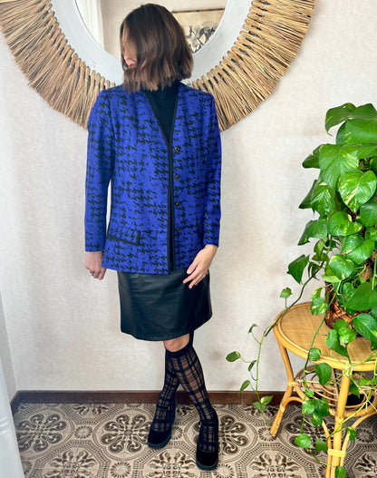 1980's vintage indigo and black abstract wool blazer