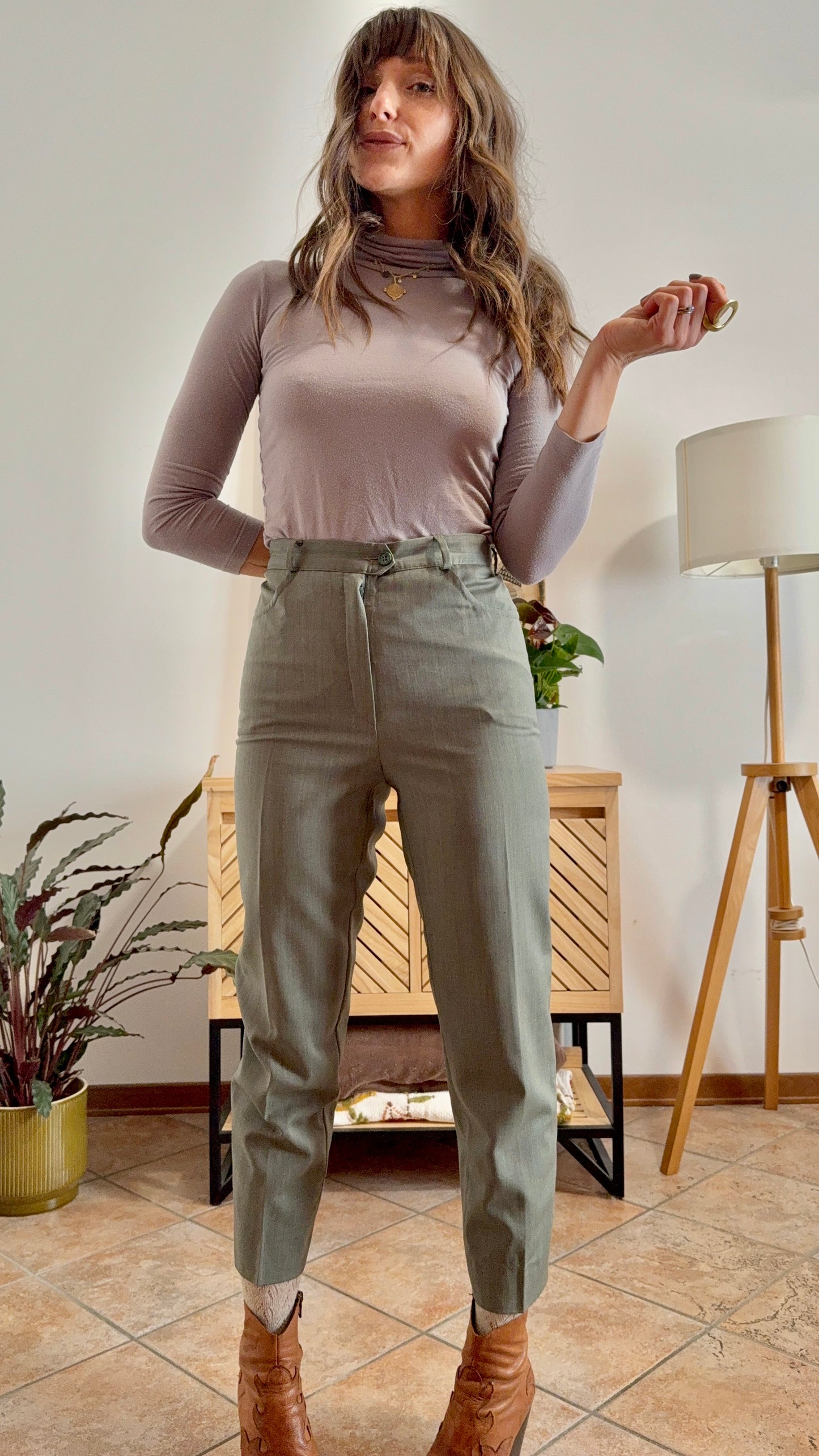 1970's vintage military green tailored wool trousers