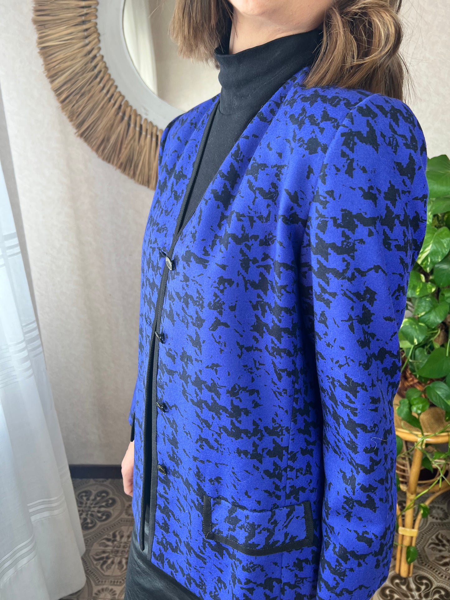 1980's vintage indigo and black abstract wool blazer