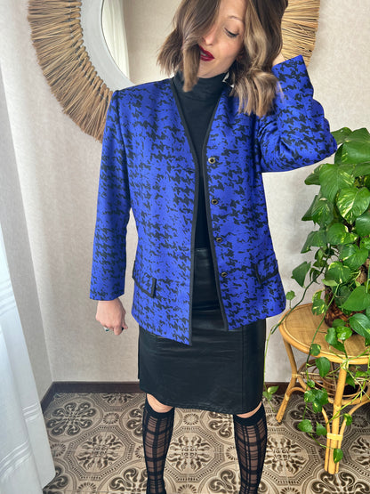 1980's vintage indigo and black abstract wool blazer