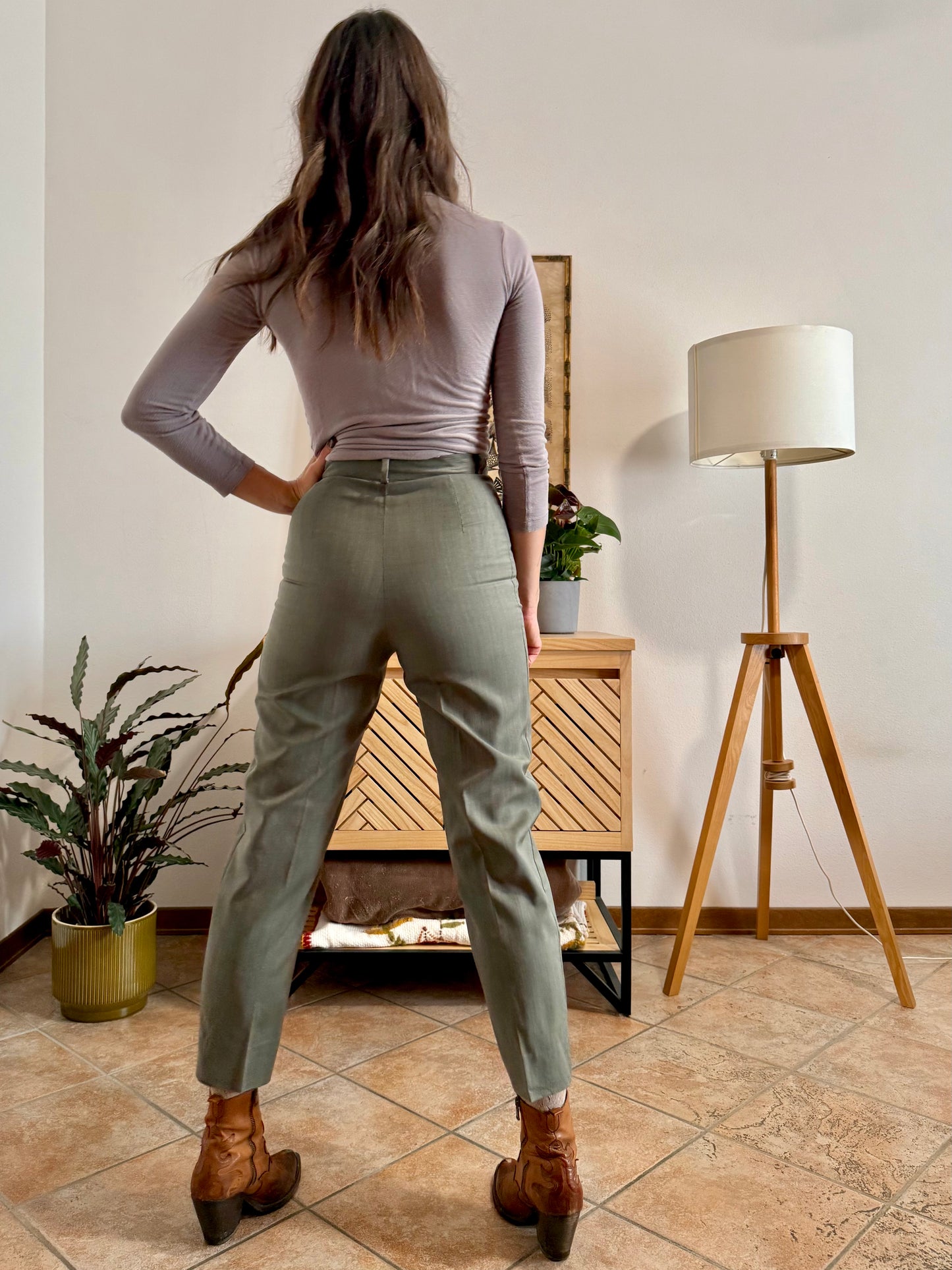 1970's vintage military green tailored wool trousers