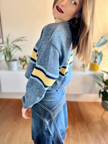 1990's vintage oversize blue and yellow stripe knit pullover