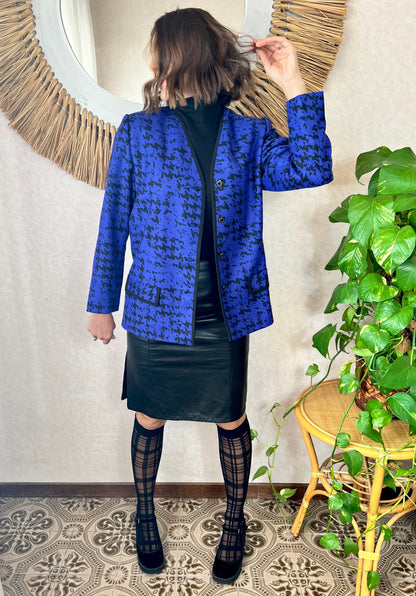 1980's vintage indigo and black abstract wool blazer