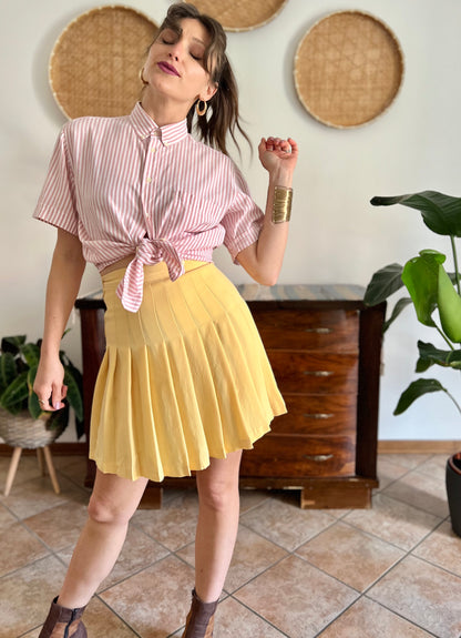 1990's vintage butter yellow pleated mini skirt