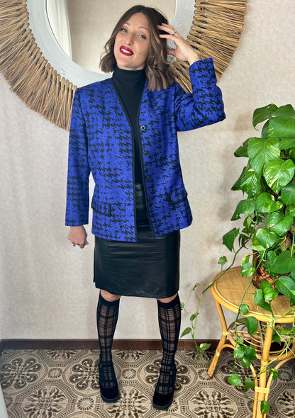 1980's vintage indigo and black abstract wool blazer