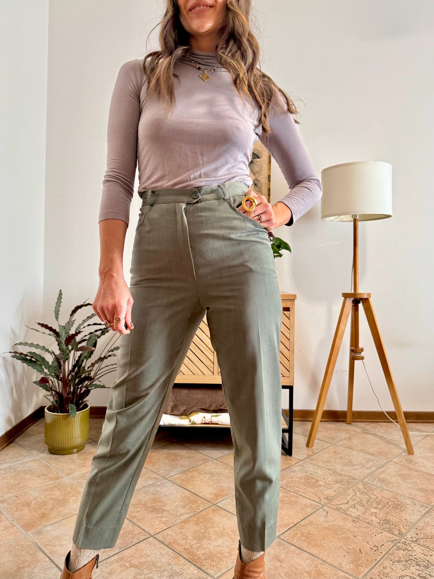 1970's vintage military green tailored wool trousers