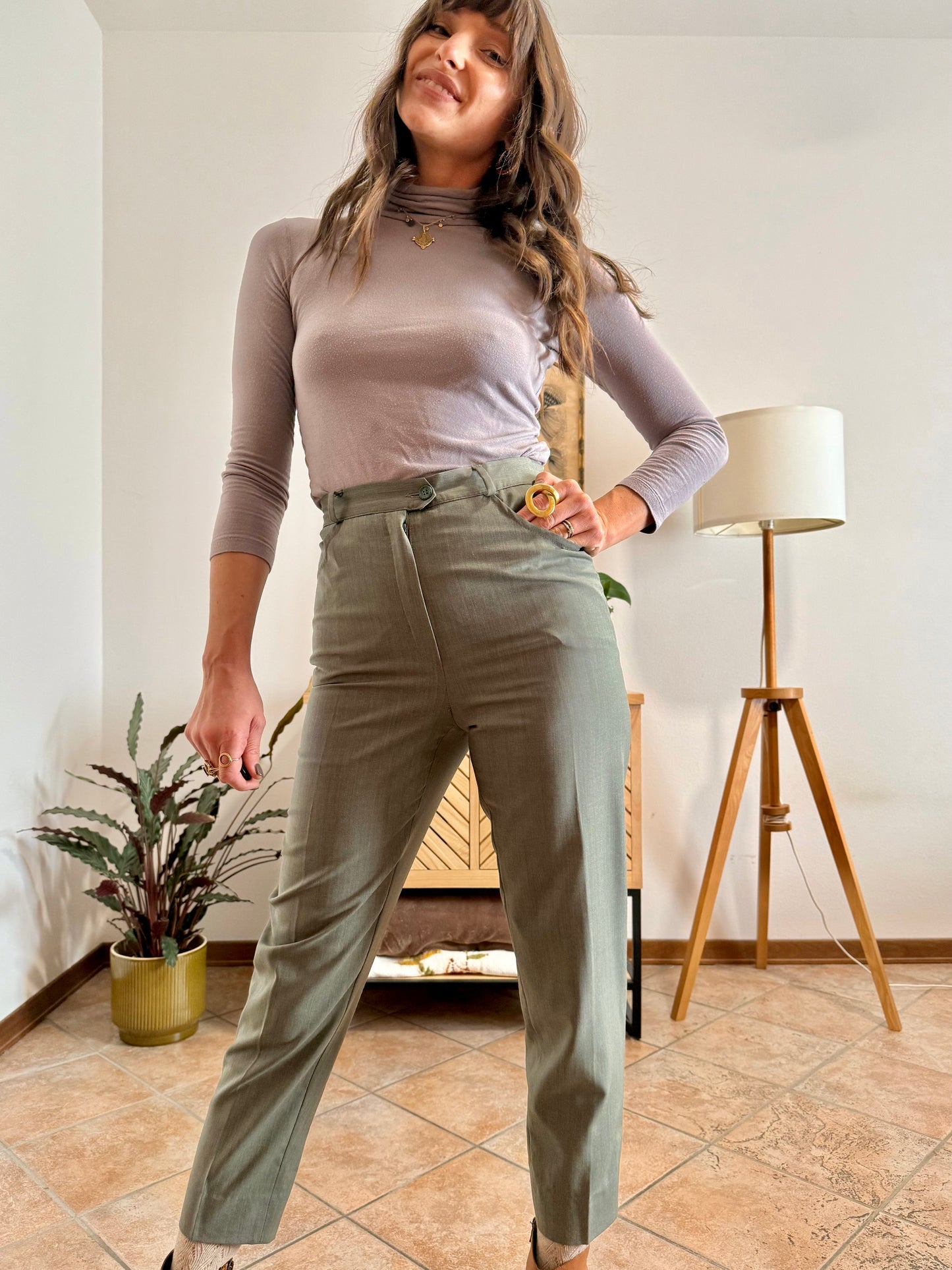 1970's vintage military green tailored wool trousers