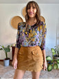 1970's vintage lilac, blue and yellow semi sheer floral print silk blouse