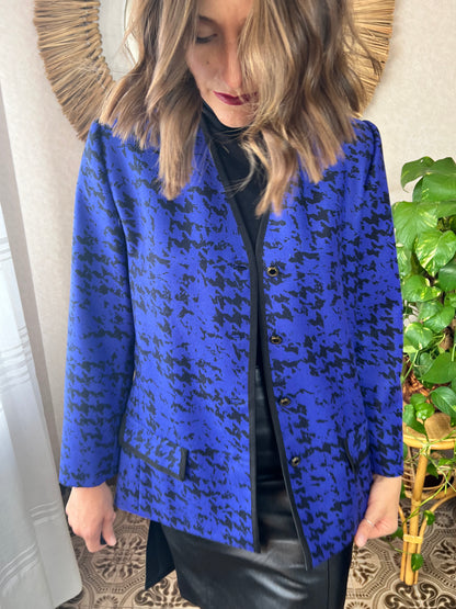 1980's vintage indigo and black abstract wool blazer