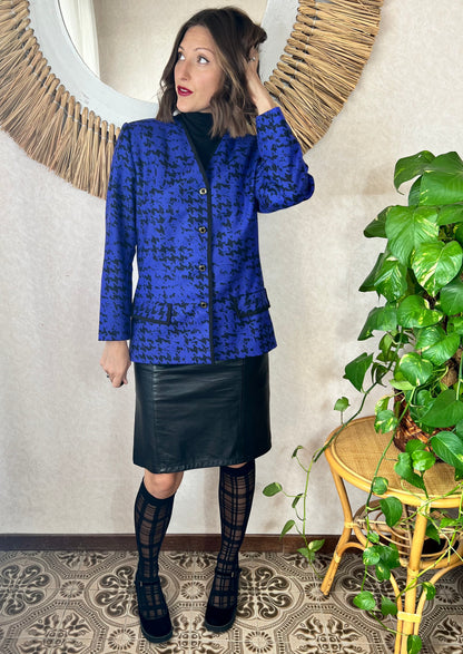 1980's vintage indigo and black abstract wool blazer