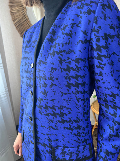 1980's vintage indigo and black abstract wool blazer