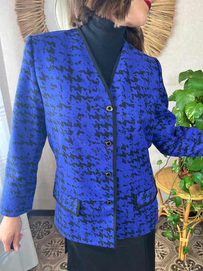 1980's vintage indigo and black abstract wool blazer