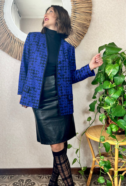 1980's vintage indigo and black abstract wool blazer