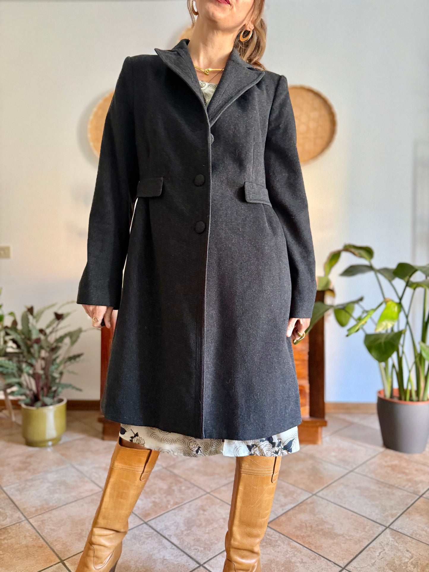 1990's vintage charcoal grey wool tailored overcoat