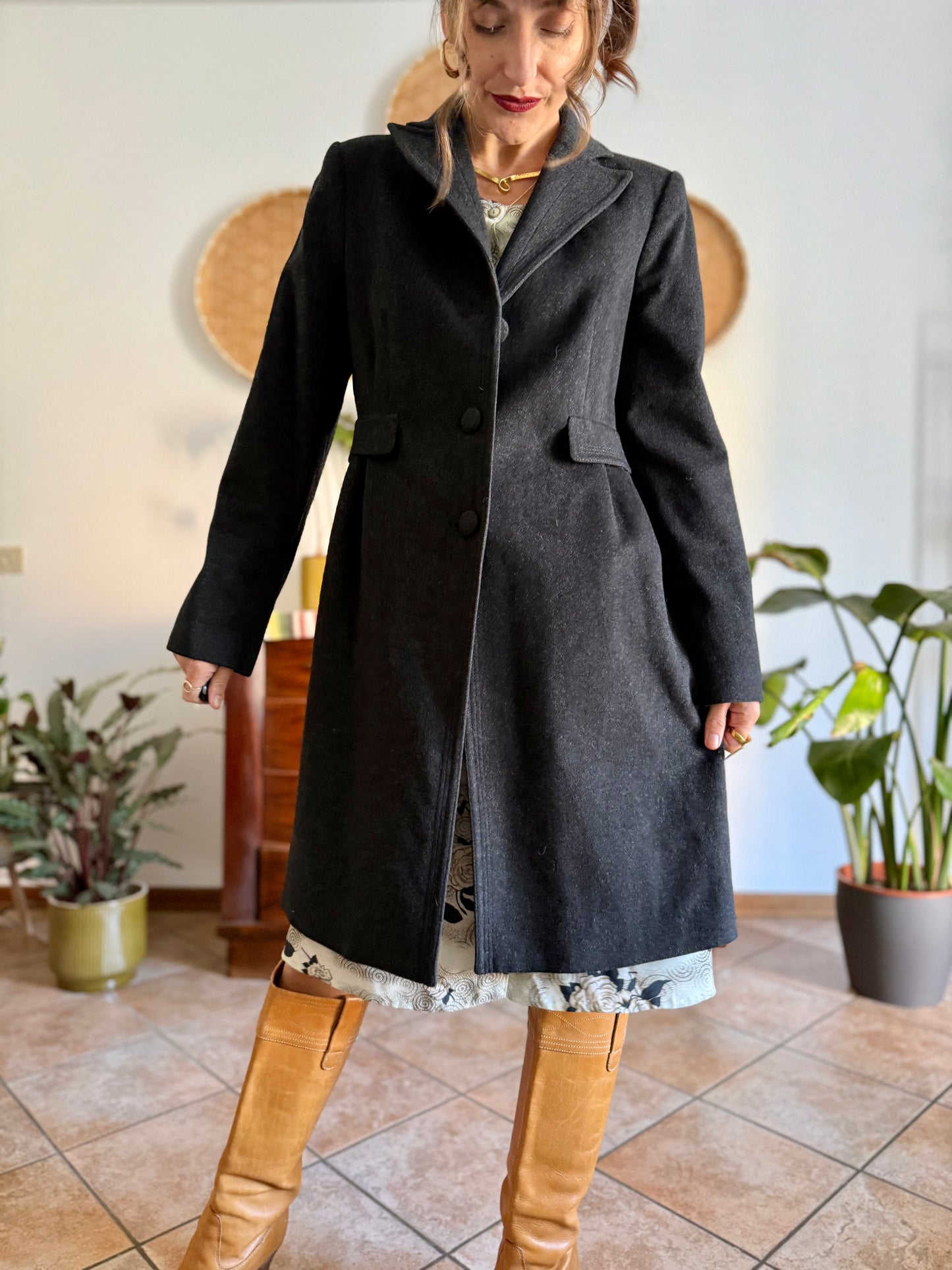 1990's vintage charcoal grey wool tailored overcoat