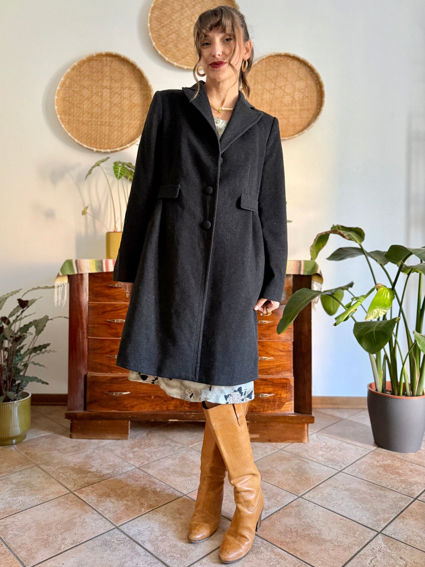 1990's vintage charcoal grey wool tailored overcoat