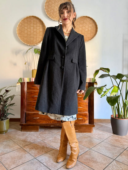 1990's vintage charcoal grey wool tailored overcoat